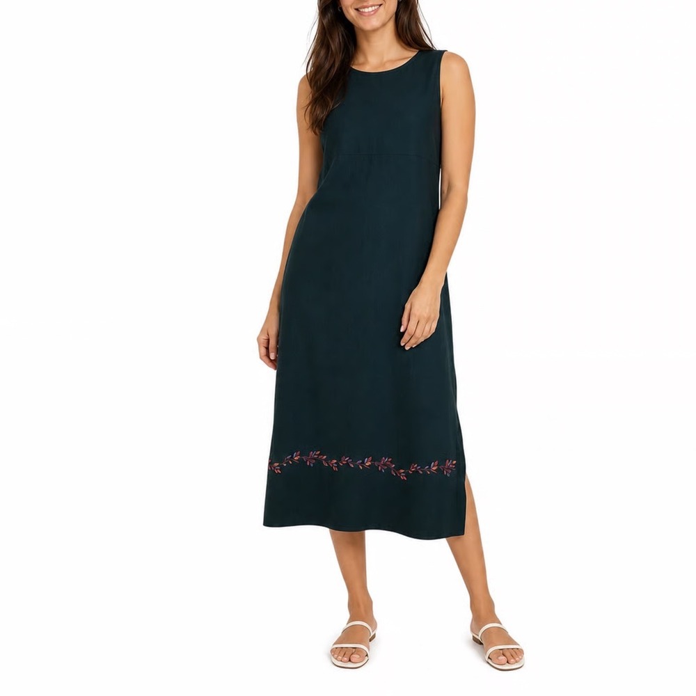 Sag Harbor Dress Womens Forest Green Sleeveless Embroidered Hem Maxi Dress XL